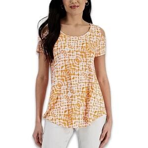 JM Collection Blouse Cold Shoulder Detail Tie-Dye Lightweight Orange W US 4X NWT